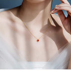 Rose Gold Heart-Shaped Red Agate Double-Sided Necklace