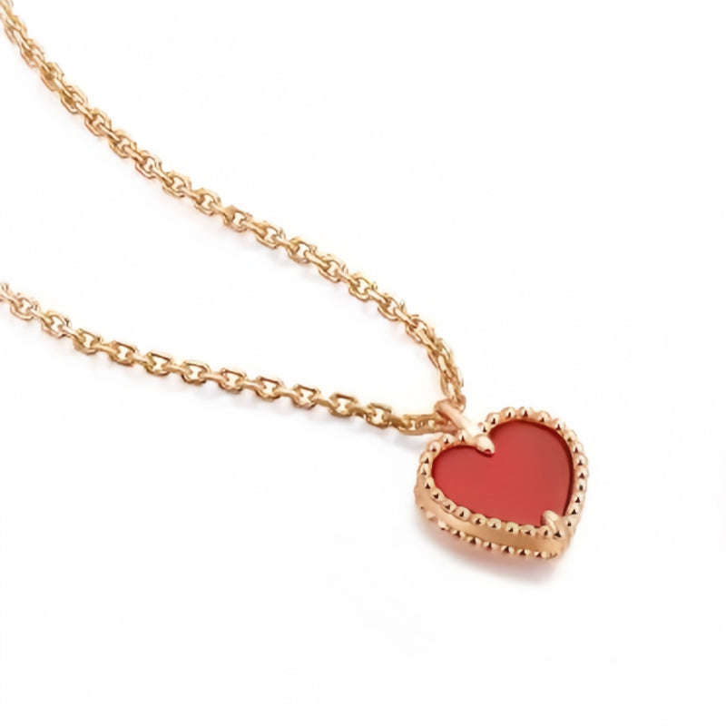 Rose Gold Heart-Shaped Red Agate Double-Sided Necklace