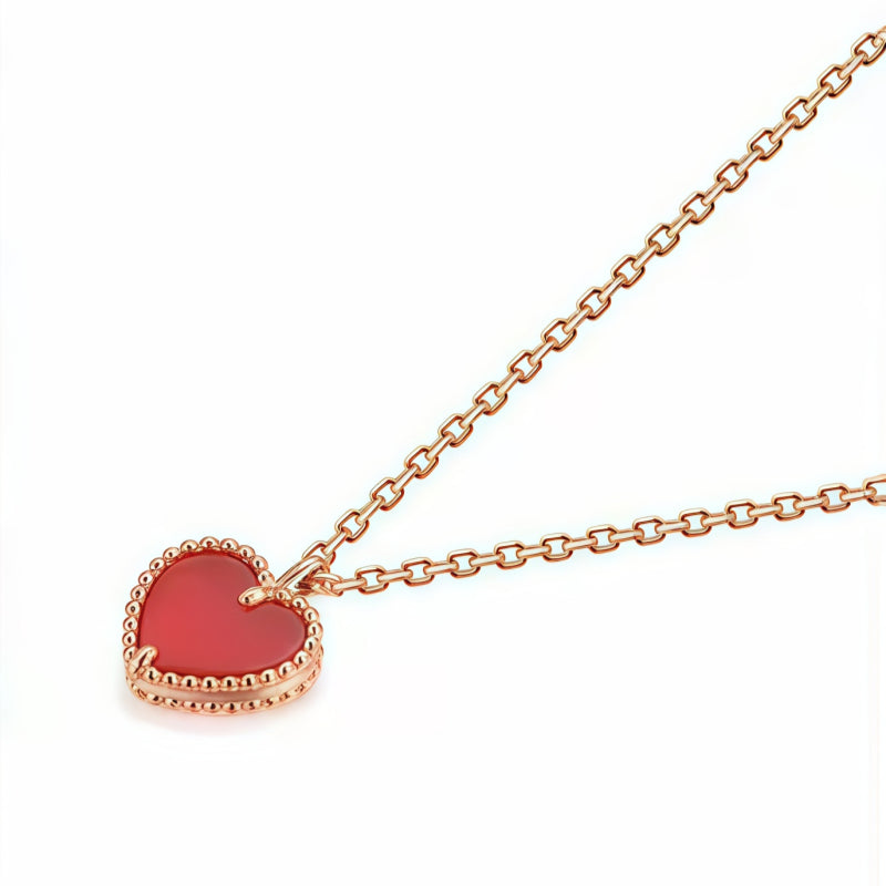 Rose Gold Heart-Shaped Red Agate Double-Sided Necklace