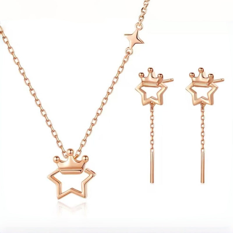 Star & Crown Necklace/Bracelet/Earrings Set - Confidence and Glamour