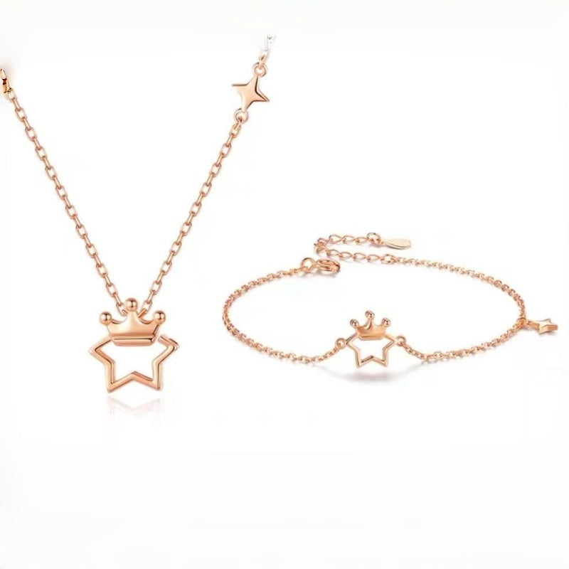 Star & Crown Necklace/Bracelet/Earrings Set - Confidence and Glamour