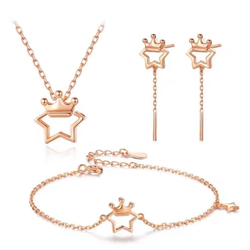 Star & Crown Necklace/Bracelet/Earrings Set - Confidence and Glamour