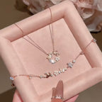 Rose Gold Crown Butterfly Necklace/Bracelet Jewelry Set - Joy and Good Fortune