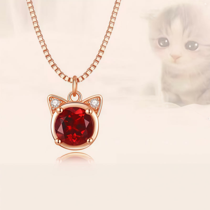 Delicate Rose Gold Cat‑Head Red Stone Complete Jewelry Set - Protection