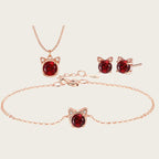 Delicate Rose Gold Cat‑Head Red Stone Complete Jewelry Set - Protection