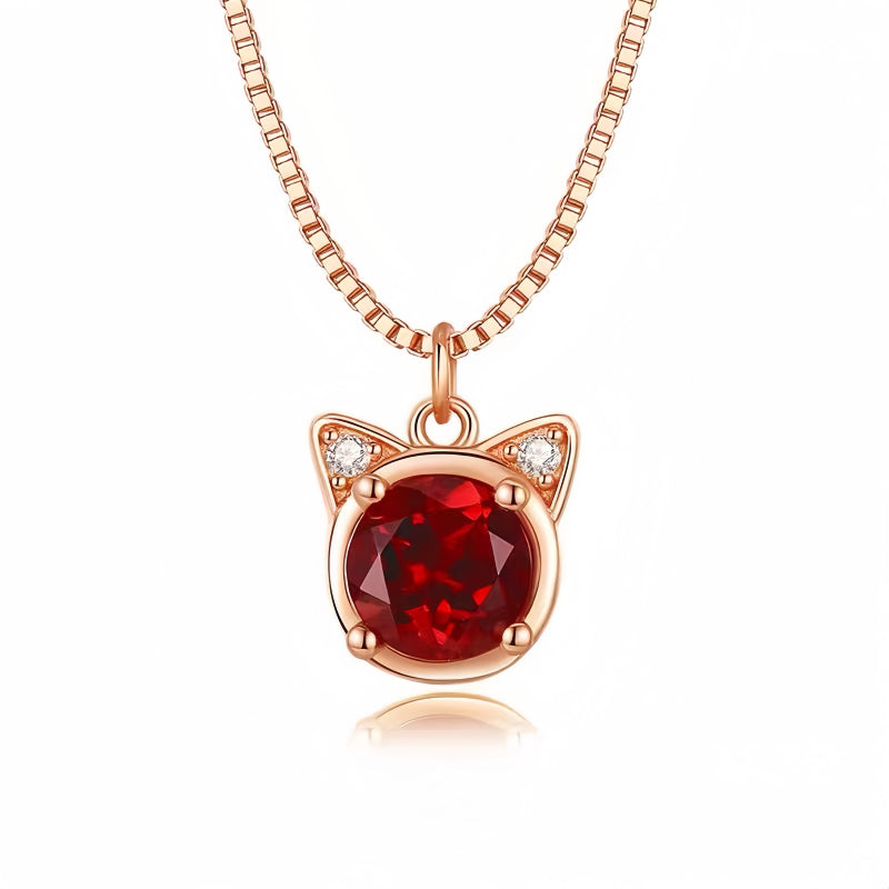 Delicate Rose Gold Cat‑Head Red Stone Complete Jewelry Set - Protection