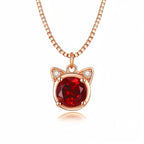 Delicate Rose Gold Cat‑Head Red Stone Complete Jewelry Set - Protection