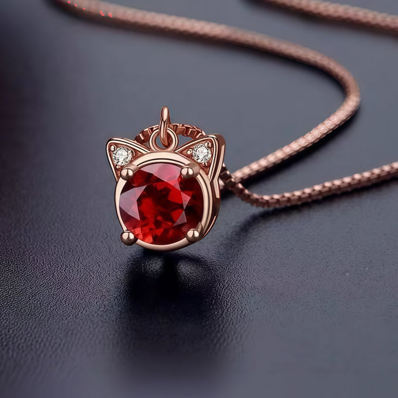Delicate Rose Gold Cat‑Head Red Stone Complete Jewelry Set - Protection