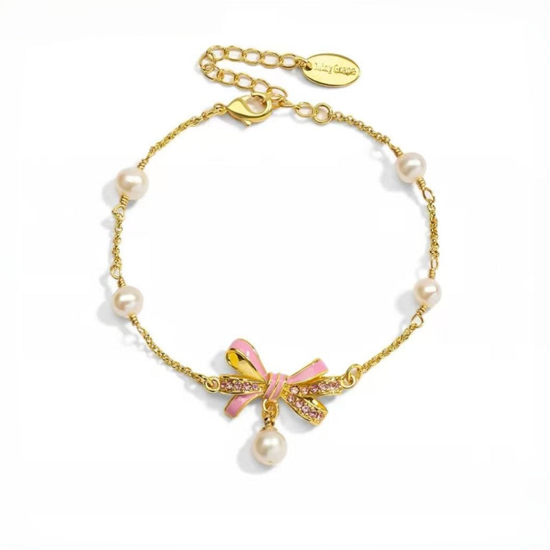 Bow‑knot Necklace Bracelet Ring Earrings Jewelry Set - Sweet Feminine Style