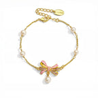 Bow‑knot Necklace Bracelet Ring Earrings Jewelry Set - Sweet Feminine Style