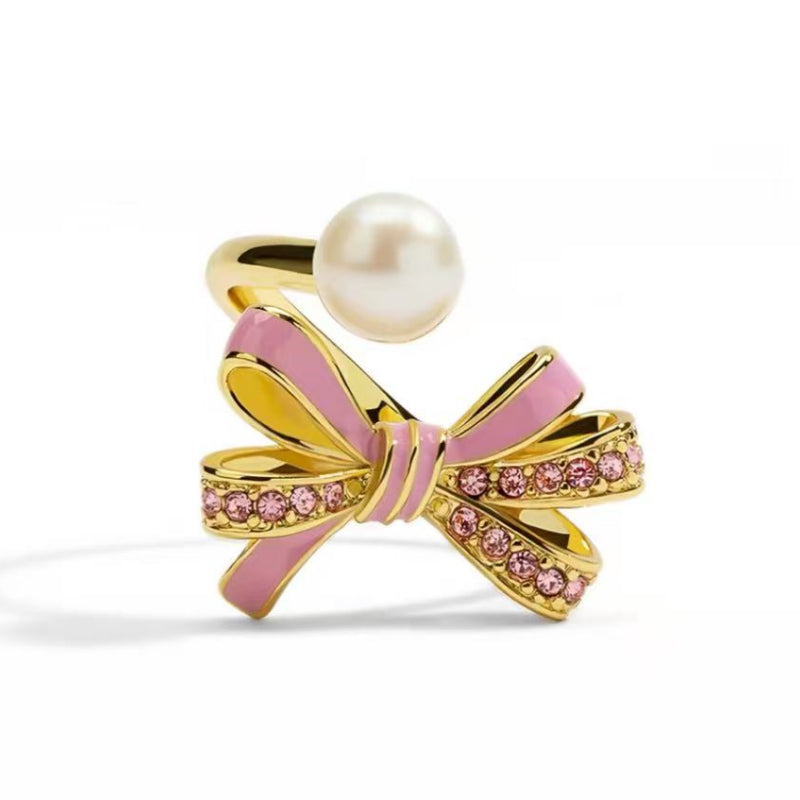 Bow‑knot Necklace Bracelet Ring Earrings Jewelry Set - Sweet Feminine Style