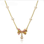 Bow‑knot Necklace Bracelet Ring Earrings Jewelry Set - Sweet Feminine Style