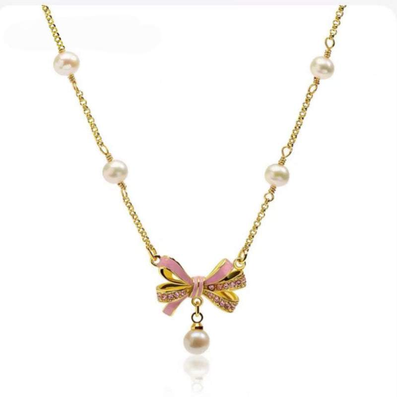Bow‑knot Necklace Bracelet Ring Earrings Jewelry Set - Sweet Feminine Style