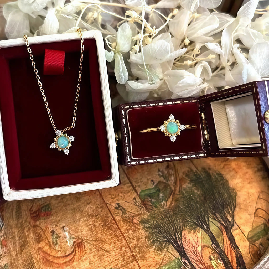 Boho Vintage Blue Opal Two‑Piece Set - Hope & Luck