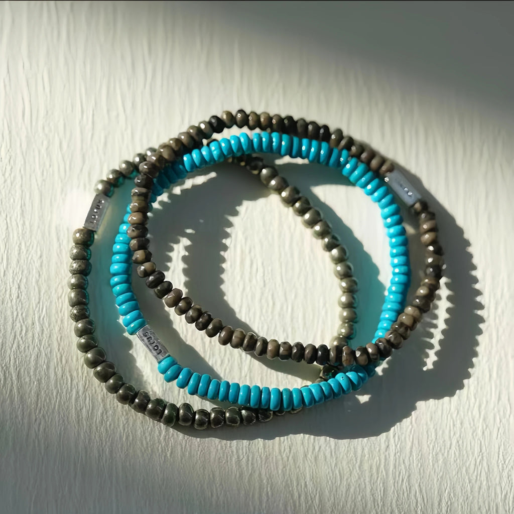 Natural Stone Abacus Bead Stackable Bracelet - Stone Abacus Beads