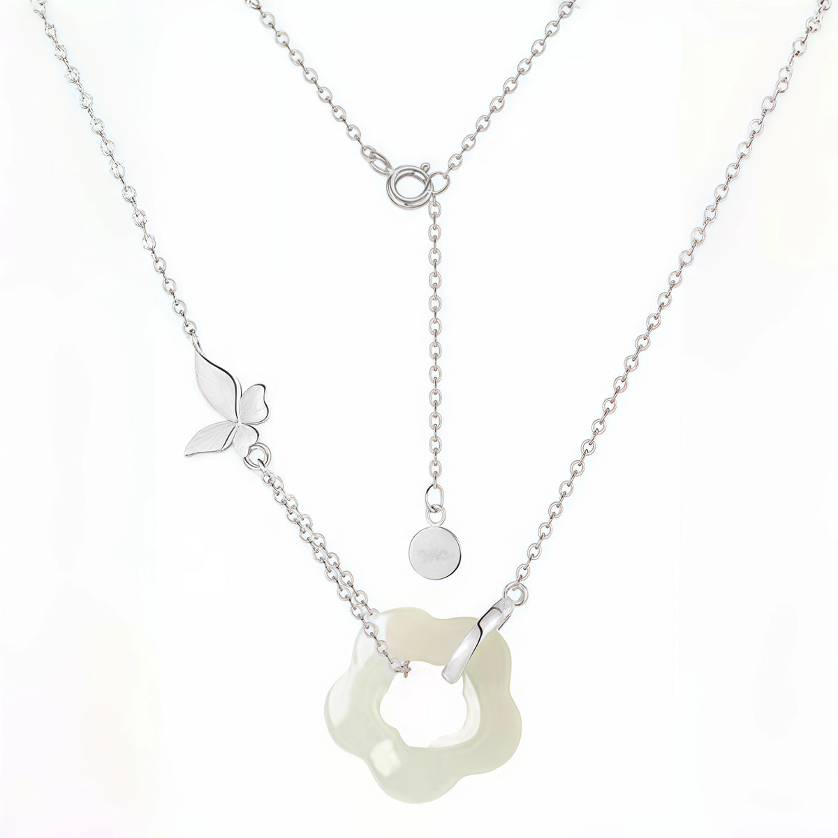 Butterfly Charm Hetian Jade Plum Blossom Necklace - Resilience & Safety