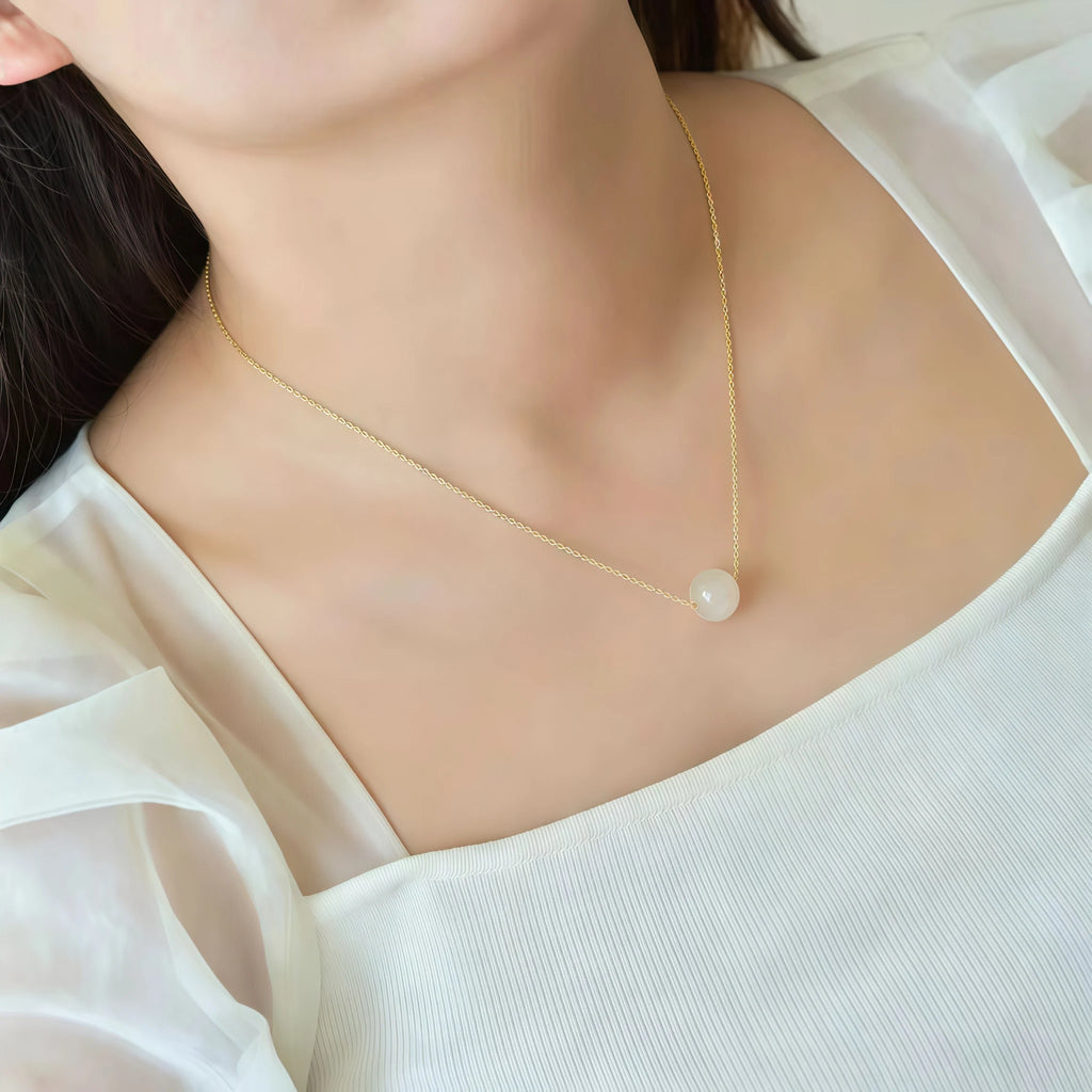Dainty Natural Hetian Green Jade Bead Necklace - Calm & Peace
