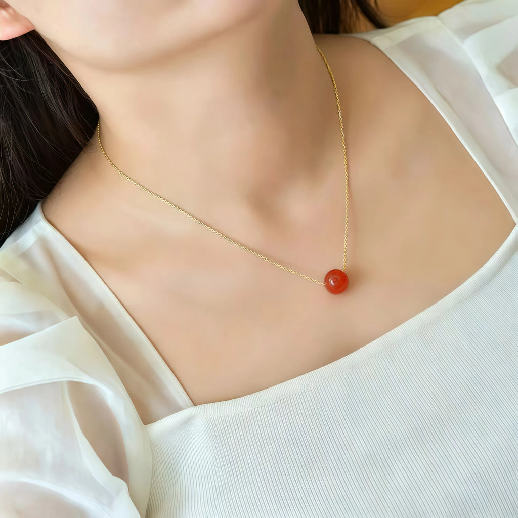 Dainty Natural Hetian Green Jade Bead Necklace - Calm & Peace