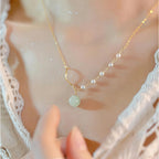 Asymmetrical Chain Hetian Jade and Pearl Necklace - Perfection & Serenity
