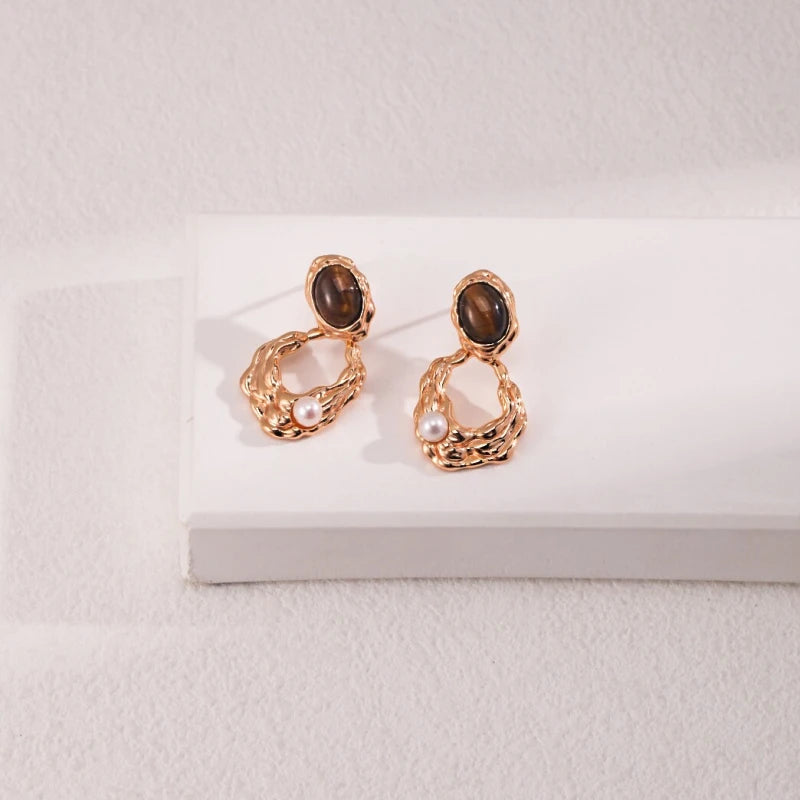 Boucles d'oreilles perles œil de tigre naturel — Cadeau de meilleurs vœux idéal pour maman