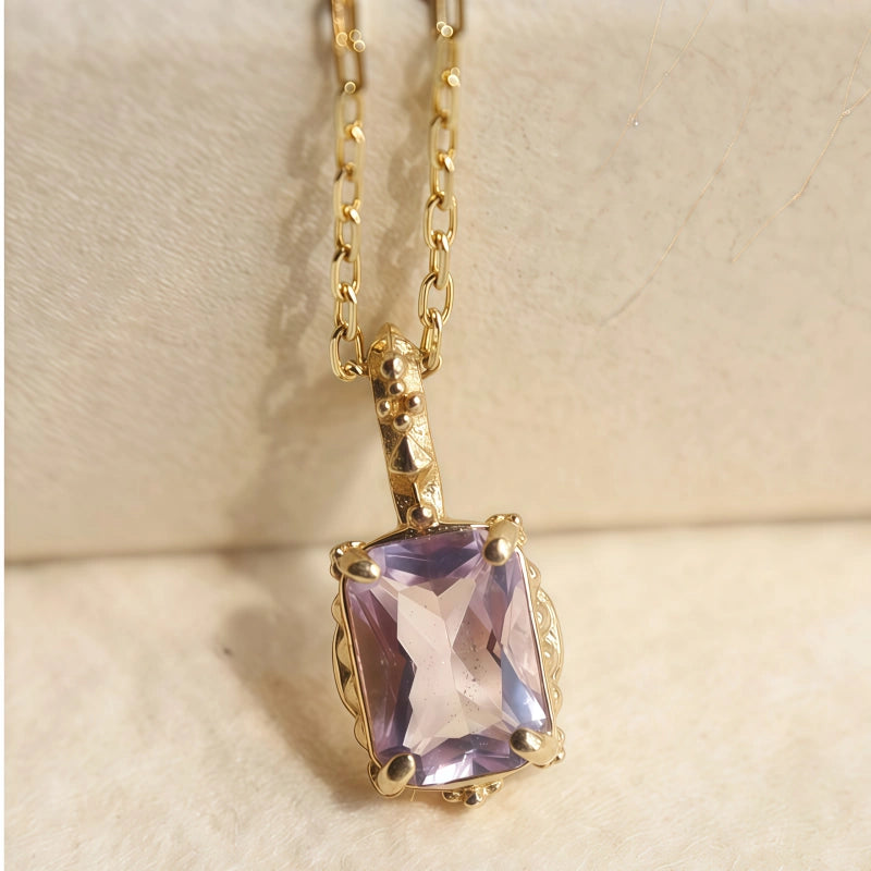 Amethyst Rectangle Pendant Necklace - Calm Mind & Peaceful Sleep