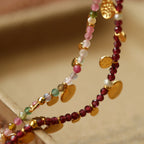 Hand‑Hammered Gold Coin Natural Stone Beaded Stack Bracelet - Healing, Inner Power