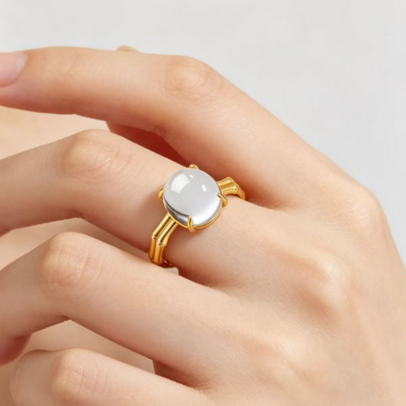 Bamboo Natural Clear Quartz Ring Creativity Strength