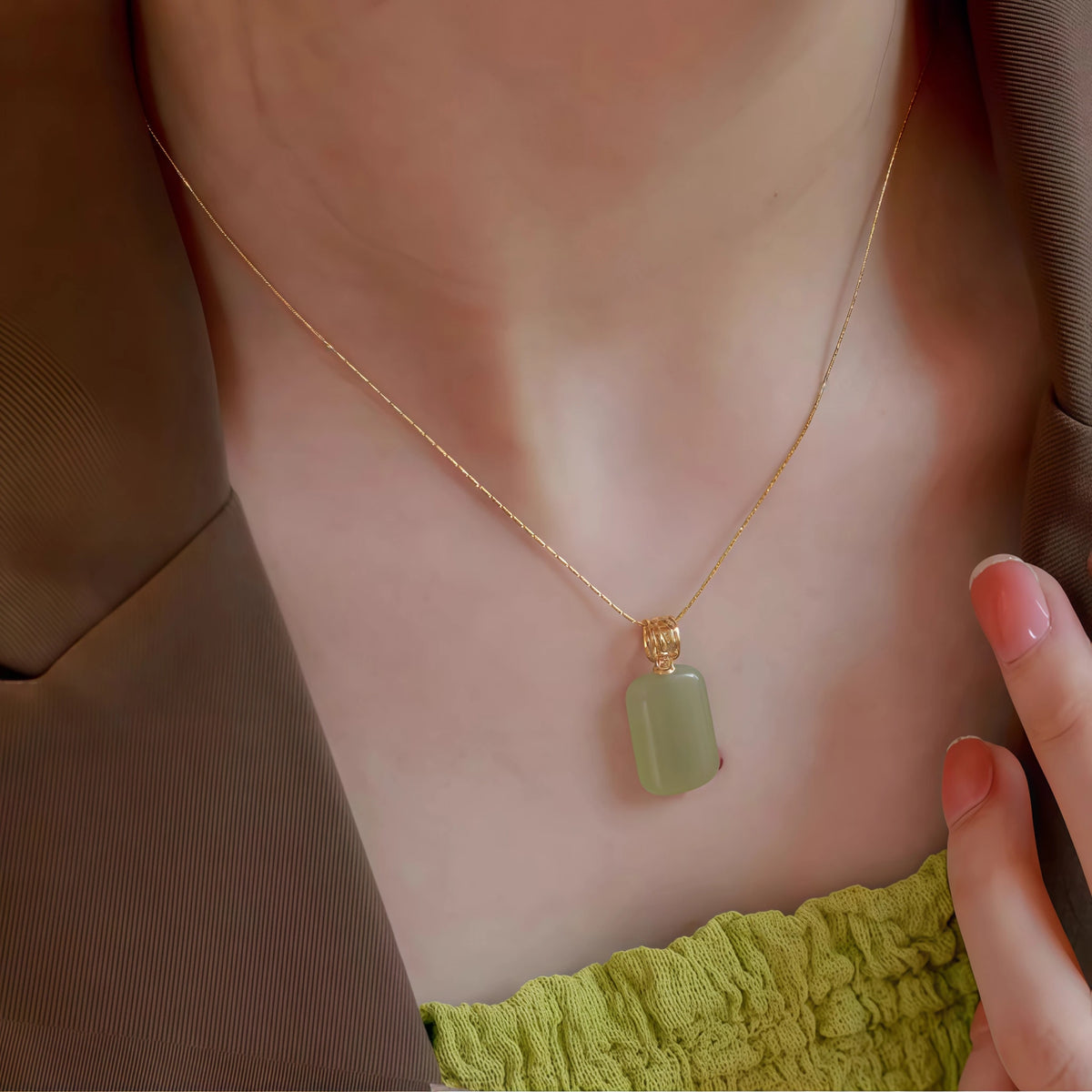 Gentle Natural Hetian Jade Plain Tablet Necklace - Peace & Serenity
