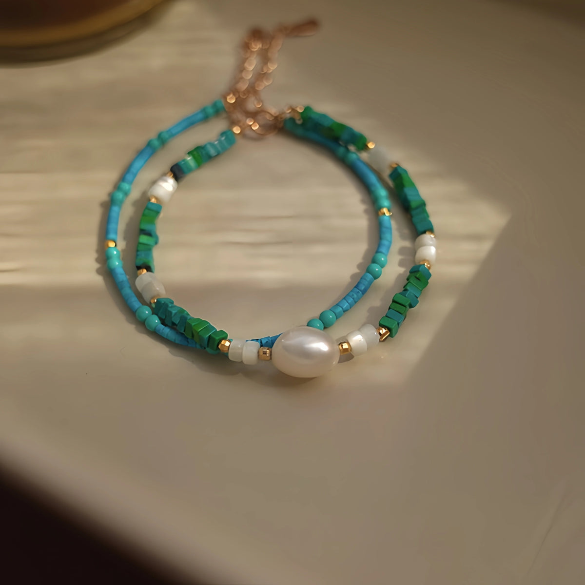 Turquoise, Pearl & Shell Stackable Bracelet - Embrace Natural Serenity