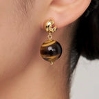 Boucles d'oreilles en pierre naturelle œil de tigre - Symbole de bon augure et de richesse