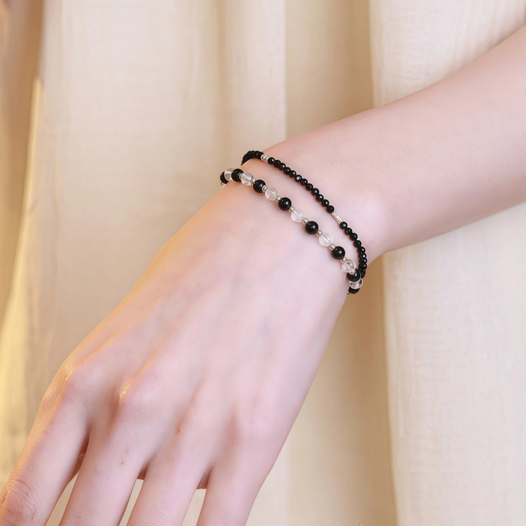 Cool Dark‑Tone Stacking Beaded Bracelets - Protection & Purification
