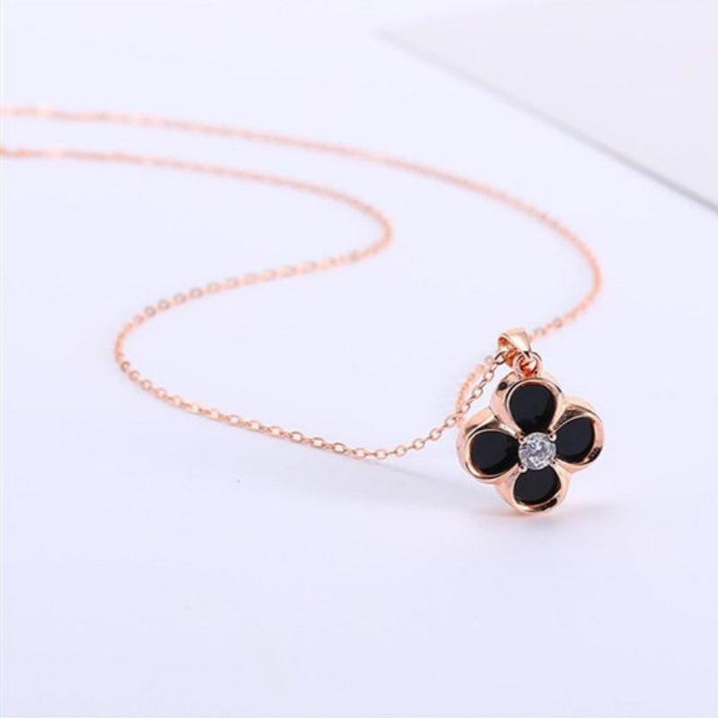 Onyx Lucky Clover Necklace — Two-Way Wear • Reversible Design