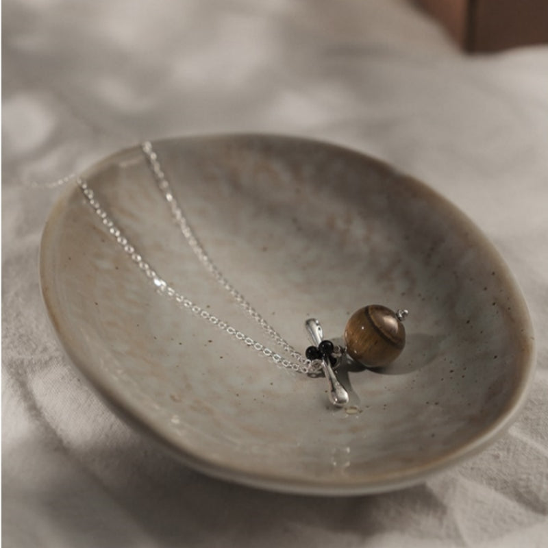 Natural Tiger Eye Stone Necklace, Floating Planet - Steady Career & Prosperous Life