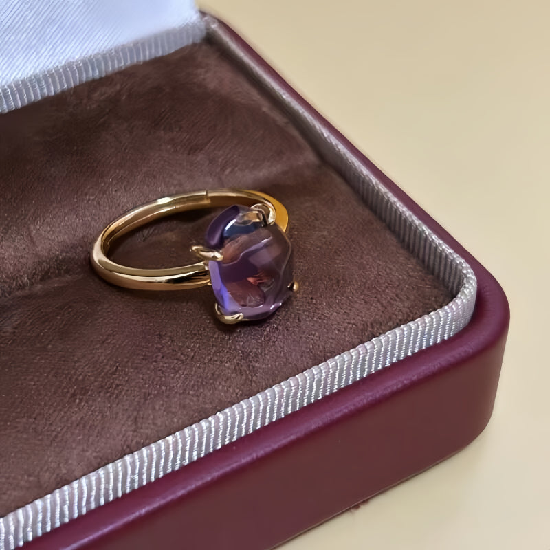Bague en améthyste naturelle irrégulière – Calme l'esprit, approfondit l'intuition, attire la paix