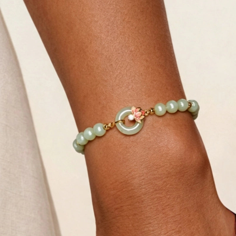 Natural Hetian Jade Lotus Bracelet - Pure Heart, Tender Love
