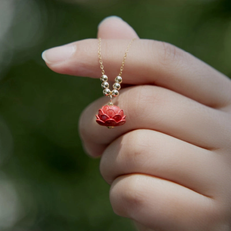 Red Lotus Cinnabar Necklace - Boosts Noble & Social Luck