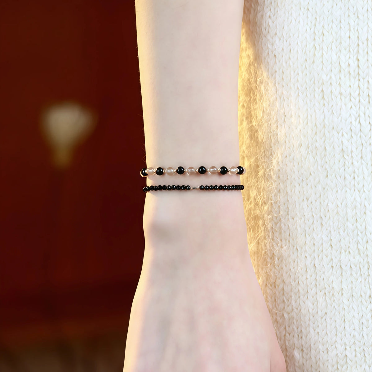 Cool Dark‑Tone Stacking Beaded Bracelets - Protection & Purification