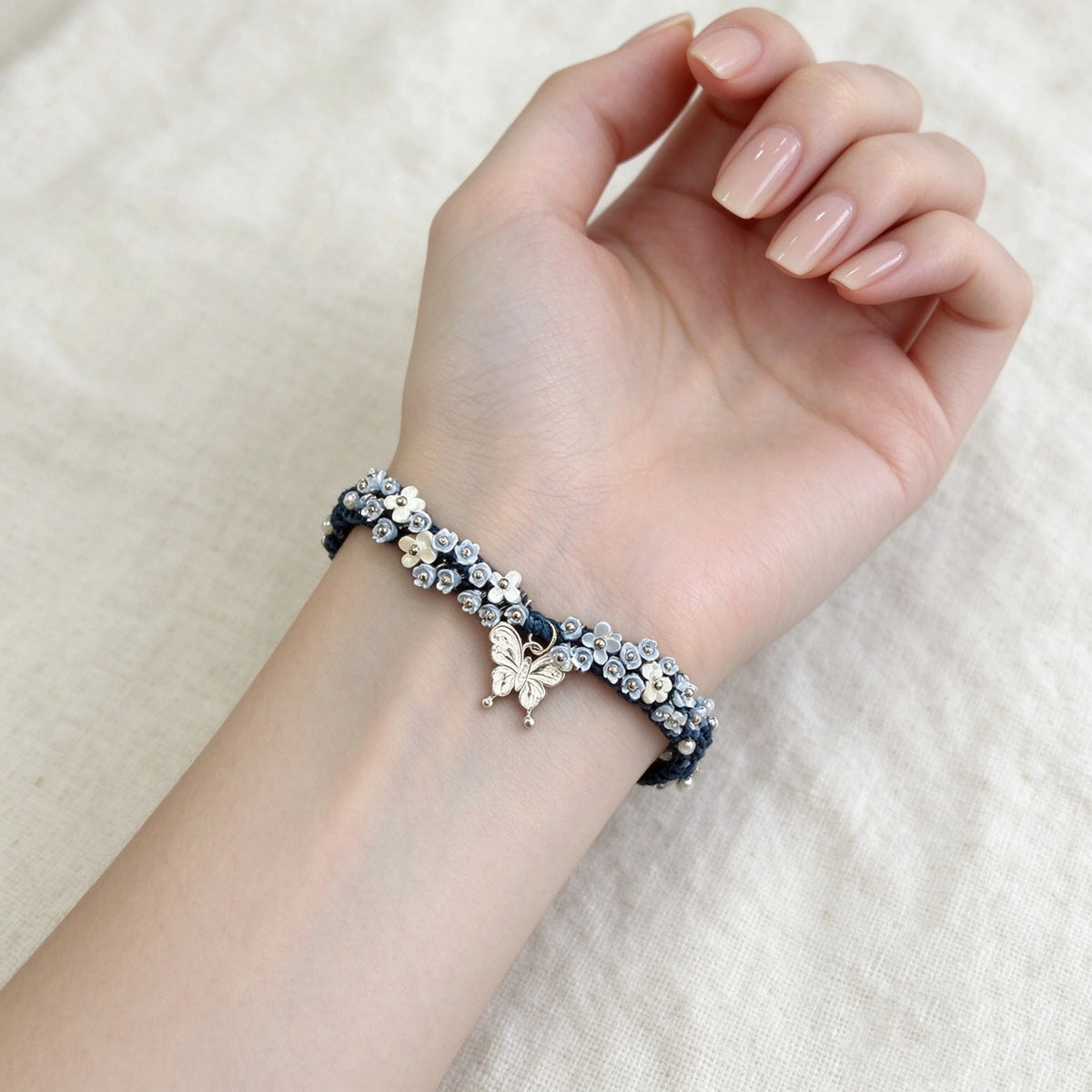 S925 Sterling Silver Butterfly & Flower Bracelet - Blossom & Transformation Energy