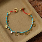 Hand‑Hammered Gold Coin Natural Stone Beaded Stack Bracelet - Healing, Inner Power