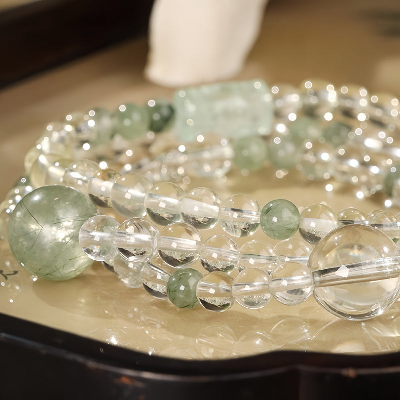 Natural Clear Quartz Green Minimalist Energy Bracelet