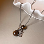 Natural Tiger Eye Stone Necklace — Teardrop Sweater Chain