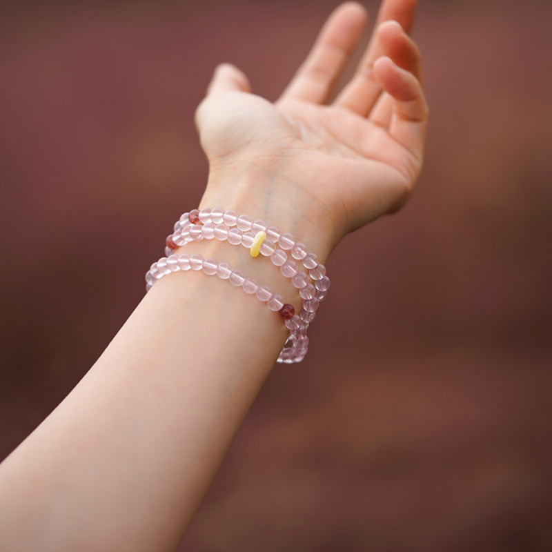 Triple Wrap Natural Rose Crystal Bracelet - Embrace Love & Warmth