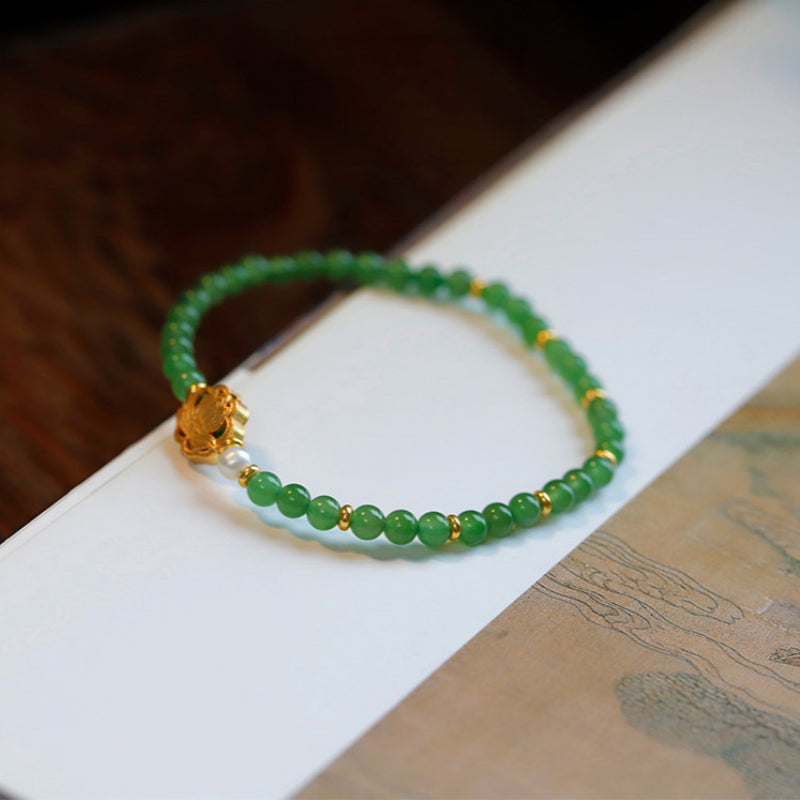 Bracelet en jade Hetian naturel Lotus Éclat Pur