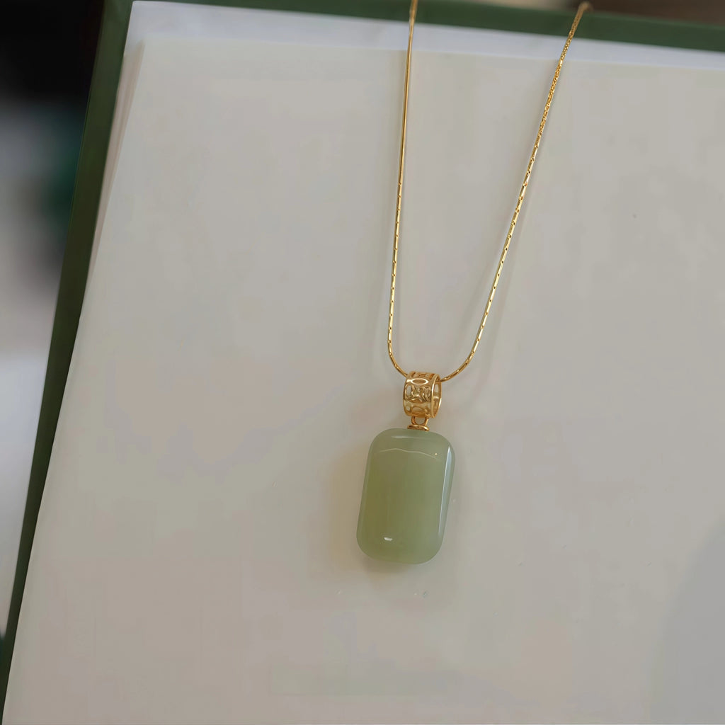 Gentle Natural Hetian Jade Plain Tablet Necklace - Peace & Serenity