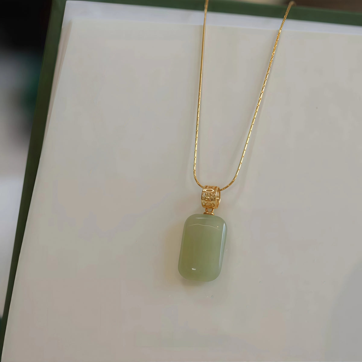 Gentle Natural Hetian Jade Plain Tablet Necklace - Peace & Serenity