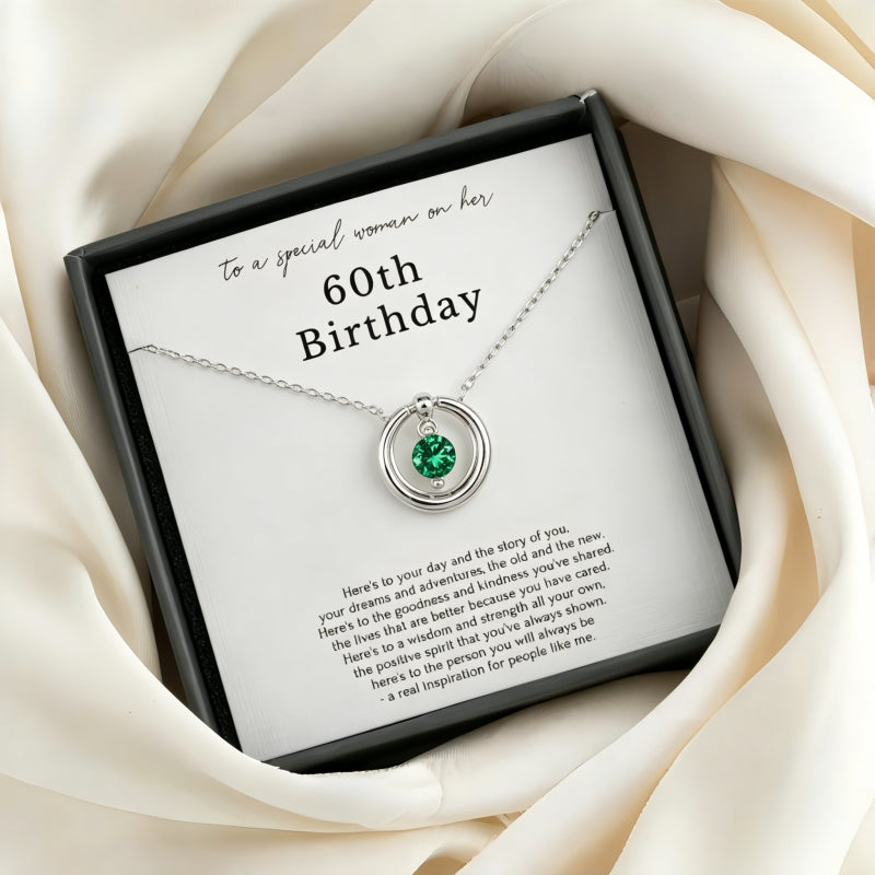 60th Birthday Necklace - Six Rings for Six Decades Sterling Silver Birthstone Gift