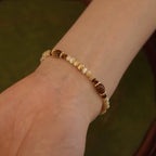 Tiger Eye & Shell Bead Bracelet for Women, Adjustable Extension Chain with Leaf Pendant