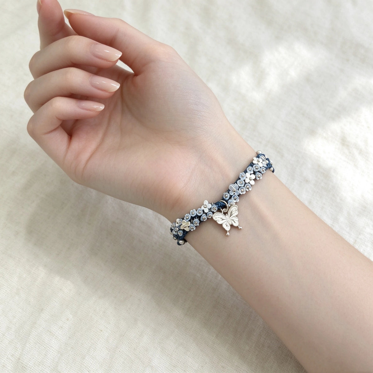 S925 Sterling Silver Butterfly & Flower Bracelet - Blossom & Transformation Energy