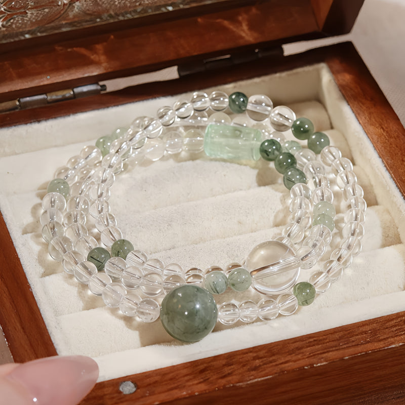 Natural Clear Quartz Green Minimalist Energy Bracelet