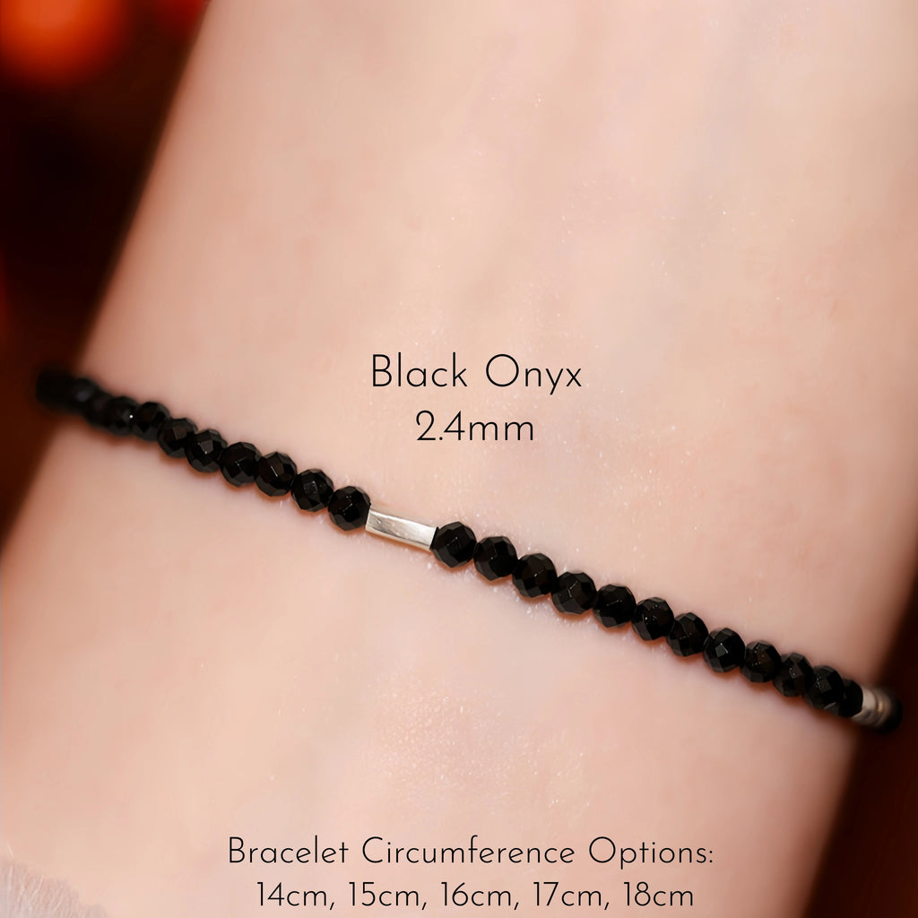 Obsidian, Black Onyx & Clear Quartz Stackable Bracelet - Protection & Balance